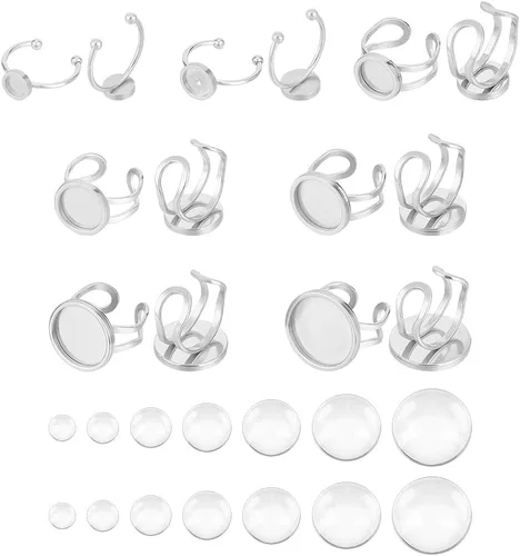 Miniatura 12 de UNICRAFTALE 16pcs 2 colores 6/0.315 in anillo ajustable en blanco almohadilla de acero inoxidable anillo ajustes Cabujón Base Bisel bandeja