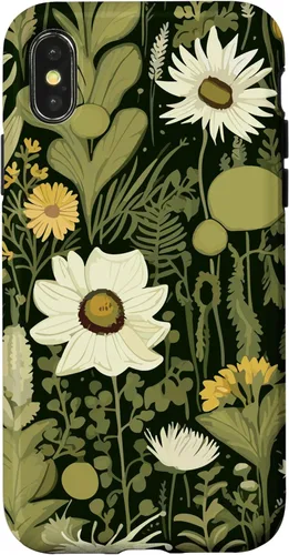 Miniatura 5 de iPhone 13 Wildflower, patrón de flores botánicas verdes, funda de flores silvestres boho