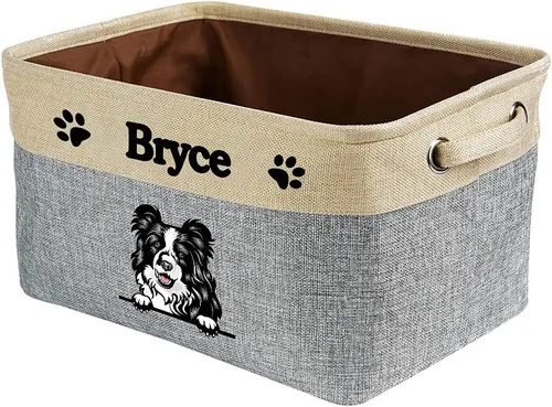 Miniatura 18 de Cesta de almacenamiento plegable personalizada con lindo borde de perro, plegable y resistente de tela resistente para juguetes de mascotas, cubo