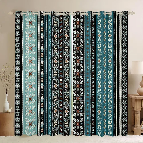 Miniatura 25 de Cortinas y cortinas de damasco turquesa para adultos, cortinas opacas barrocas victorianas antiguas, 2 paneles de 38 pulgadas de ancho x 54 pulgadas