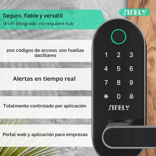 Miniatura 4 de Cerradura de puerta inteligente con huella digital WiFi integrada con mango y teclado, acceso remoto y bloqueo automático, entrada sin llave