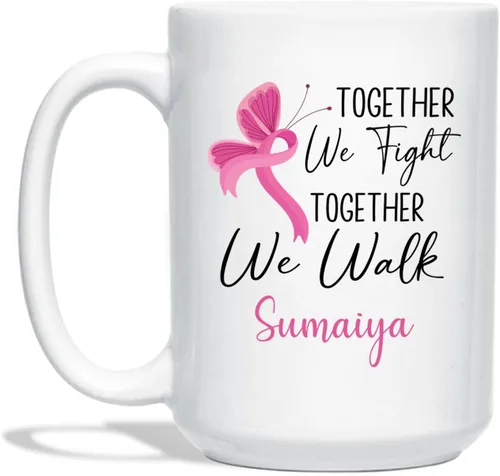 Miniatura 15 de Taza de café de concientización sobre el cáncer de mama con nombre personalizado, taza de café de 11 onzas, taza de té de cerámica blanca