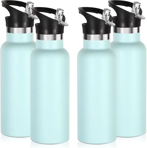 Miniatura 14 de Volhoply Botella de agua aislada para niños de 17 onzas, botellas de agua de acero inoxidable con tapa con pajilla, botella de agua de metal al