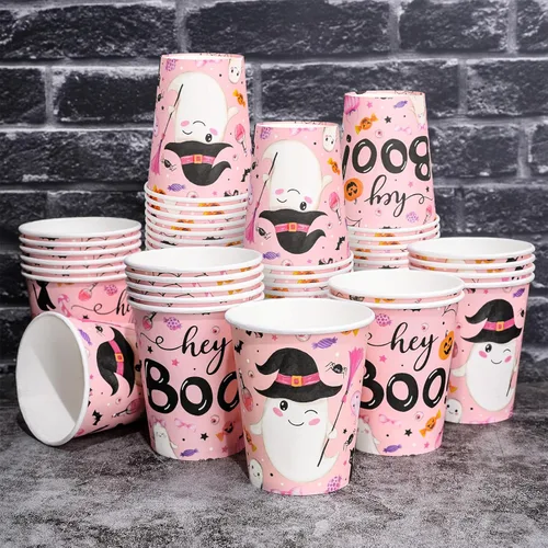 Miniatura 9 de Whaline 50 vasos de papel desechables para fiesta de revelación de género, color rosa, azul, equipo niña, equipo niño, tazas desechables