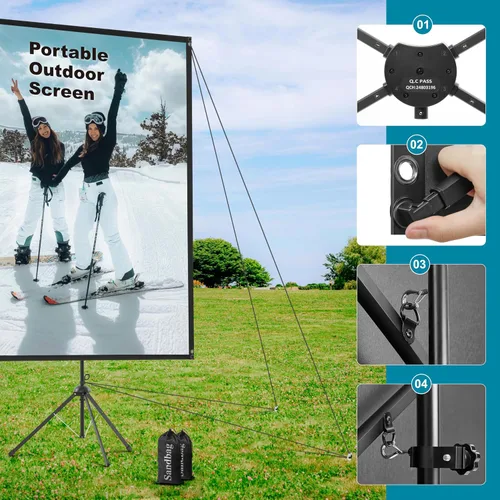 Miniatura 5 de Pantalla de proyector para exteriores con soporte de 150 pulgadas 16:9, pantalla de proyector portátil, fibra de vidrio de alta ganancia 1.5