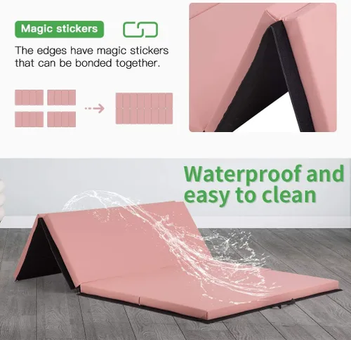 Miniatura 2 de 6 ft Gymnastics Exercise Mat Thick Tumbling Mats with Carrying Handles, 6ft x 4ft x 2in Yoga Mat Folding Exercise Pad Leather Gym Mat for