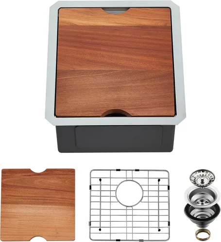 Miniatura 11 de Fregadero de cocina de montaje inferior, fregadero de cocina de 21 x 19 pulgadas, fregadero de cocina de acero inoxidable calibre 16, fregadero