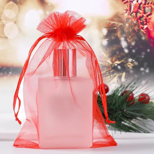 Miniatura 4 de Hopttreely 100 bolsas de organza transparente, bolsas de regalo de joyería roja, bolsas de regalo de boda de Navidad de 4 x 6 pulgadas con cordón