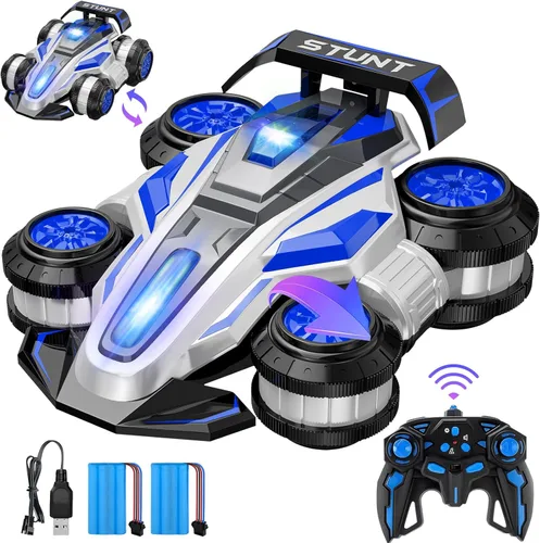 Automóvil de deformación de acrobacias de control remoto de deriva de alta velocidad, regalos de cumpleaños, para niños y niñas de 4 a 16 años (azul)