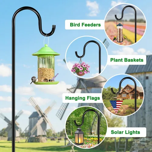 Miniatura 5 de ANIDEER Ganchos de pastor de 48 pulgadas para exteriores, poste de comedero de pájaros de jardín resistente para colgar comederos de pájaros, cestas