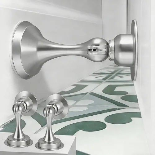 Miniatura 7 de Topes de puerta, paquete de 6, tope magnético de puerta, soporte de puerta de acero inoxidable para pared con cinta adhesiva de doble cara, sin