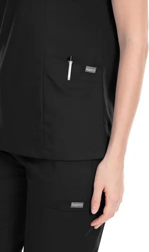Miniatura 5 de niaahinn Conjunto de traje médico para mujer, moderno top con cuello en V y pantalones deportivos de pierna cónica con cordón de ajuste, conjunto