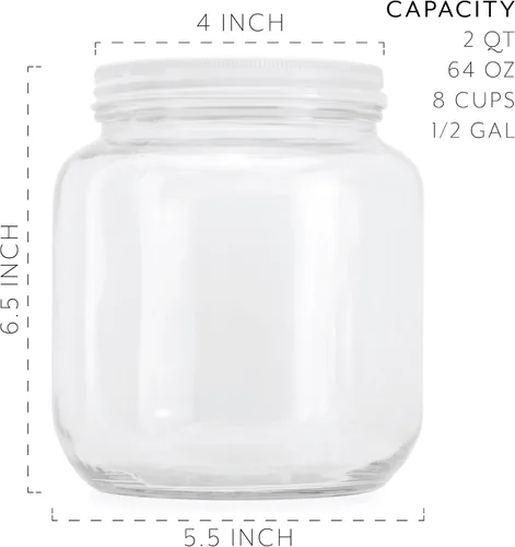 Miniatura 6 de Cornucopia Brands Tarro de vidrio transparente de boca ancha de 64 onzas, libre de BPA de grado alimenticio con tapa de metal (medio galón); tarro