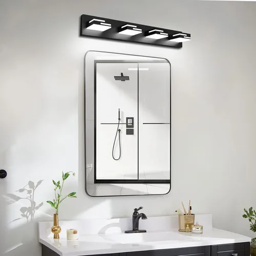 Miniatura 9 de Lámparas LED modernas para tocador de baño, 4 luces, 5CCT, regulables, color negro mate, para accesorios de iluminación de baño sobre espejo