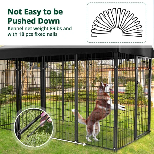 Miniatura 8 de Perrera para perros exteriores con techo, 8 x 6 x 4 pies para perros grandes, jaula soldada de alta resistencia con cubierta impermeable resistente