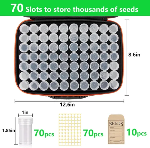 Miniatura 2 de Caja de almacenamiento organizadora de semillas de 70 ranuras con 10 sobres de semillas, recipientes de semillas de primera calidad para semillas