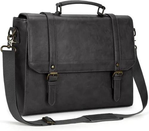 Miniatura 8 de Bolso de mensajero IGOLUMON para hombres de 15.6 pulgadas, bolso de cuero vintage impermeable para computadora, maletín para hombres, bolso grande