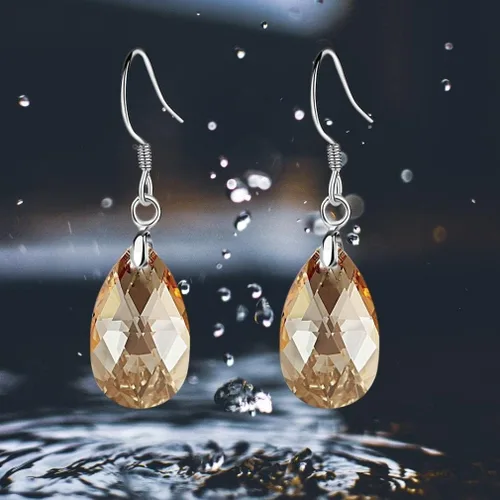 Miniatura 82 de Aretes colgantes de cristal austriaco con forma de lágrima para mujer, joyería hipoalergénica de plata de ley 925