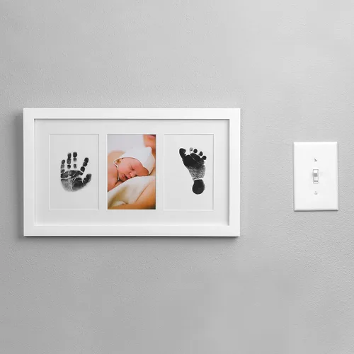 Miniatura 9 de Green Pollywog Kit de huellas y huellas para bebé, elegante marco blanco con almohadilla sin tinta, no tóxica, recuerdo para recién nacido