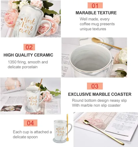 Miniatura 5 de YHRJWN Regalos para mamá, mejor taza de café de mamá, regalos de cumpleaños para mamá de hija e hijo, idea de regalo para mamás para Navidad, día