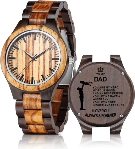 Miniatura 13 de Relojes de madera grabados personalizados – Relojes de madera de cumpleaños o aniversario personalizados para hombres, marido, novio, papá, hijo