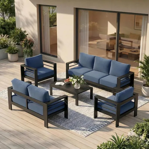 Miniatura 31 de Solaste Aluminum Patio Sofa with Coffee Table,3 PCS Patio Furniture Set with Cushions, All-Weather Outdoor Sofa for Balcony, Deck, Backyard, Porch