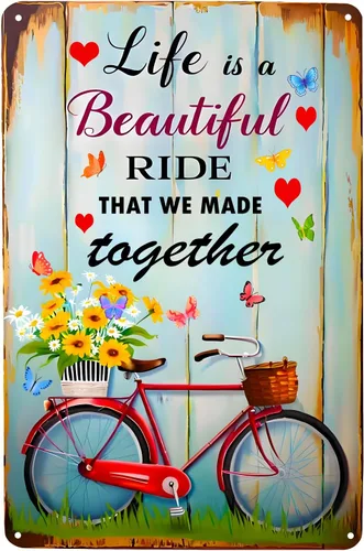 SUMIK Vintage Motivational Metal Tin Sign, Life Is Beautiful Ride That We Made Together, Retro Wall Decor (Beautiful Ride)