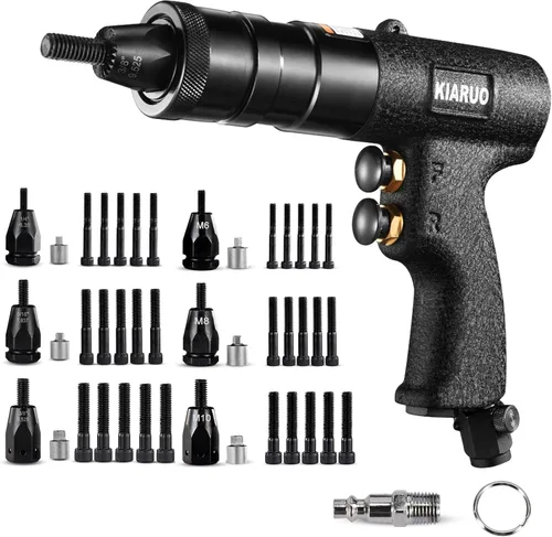 Pistola de tuerca remachadora neumática con pistola de cabeza autobloqueante, cambio rápido M6 M8 M10 y mandriles 1/4 5/16 3/8, herramienta de