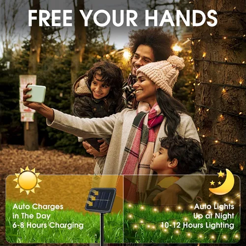 Miniatura 3 de Vimorg Guirnalda de luces solares para exteriores, paquete de 2 luces solares de Navidad de 79 pies, 200 LED, impermeables, con 8 modos