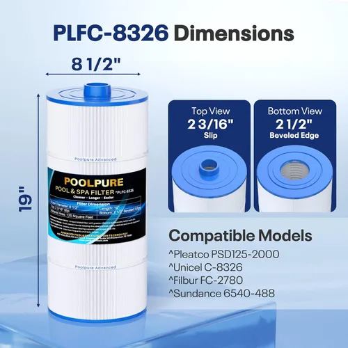 Miniatura 2 de POOLPURE Filtro de spa que reemplaza a Sundance 6540-488, PSD125-2000, Unicel C-8326, Filbur FC-2780, Aladdin 22507, Baleen AK-70013, Magnum SU125