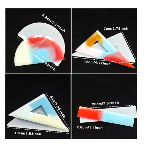 Miniatura 4 de 4 moldes de resina de regla, moldes de fundición geométrica con triángulo, cuadrado y transportador, molde de silicona con escala para kit