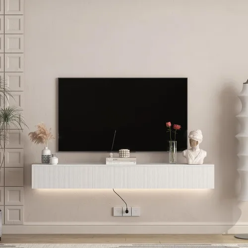 Miniatura 12 de Soporte flotante para TV montado en la pared con 20 LED de color, soporte de TV moderno de 63 pulgadas, gabinete de TV flotante centro