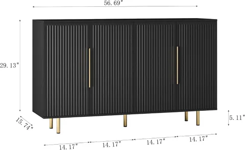 Miniatura 2 de Bellemave Armario de buffet moderno de 56.69 pulgadas con almacenamiento, aparador acanalado con estantes ajustables, soporte de TV grande