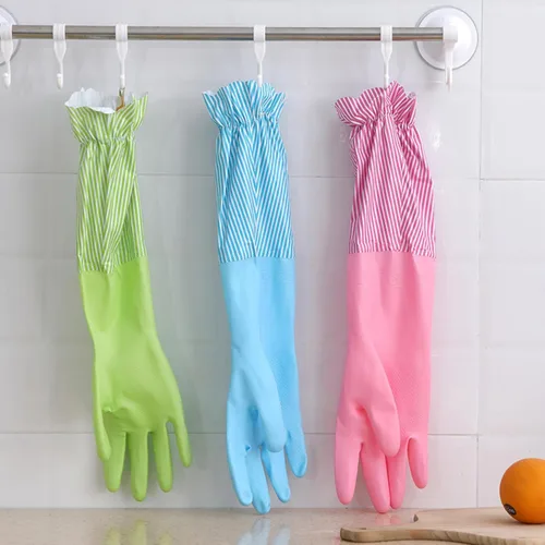 Miniatura 7 de RARITYUS Guantes de limpieza de cocina para el hogar, guantes de puño largo antideslizantes con forro de algodón impermeable