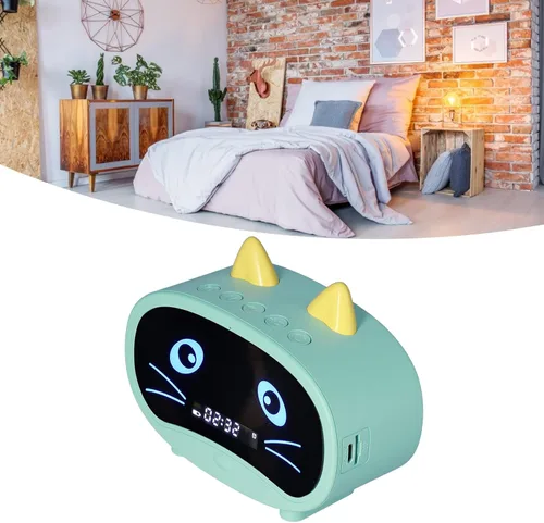 Miniatura 2 de Altavoz Bluetooth, radio despertador pequeña para dormitorios, alarma doble, pantalla LED, bonito diseño de oreja de gato compatible con memoria