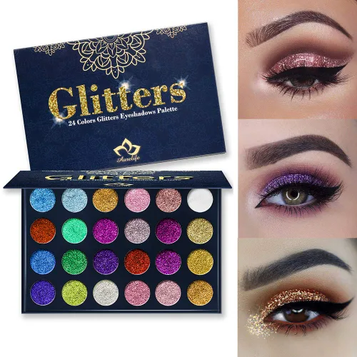 Miniatura 2 de Aolailiya Paleta de sombra de ojos con brillantina prensada de 24 colores – Mineral Ultra Shimmer paleta de maquillaje sombra de ojos polvo de larga