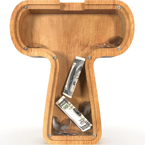 Miniatura 51 de Alcancía para niños y niñas, alcancía grande de madera personalizada con diseño recortado, bancos de monedas con letras del alfabeto, caja de ahorro