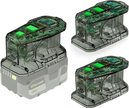 Miniatura 12 de SYMIK Cargador de 100 W y convertidor de fuente de alimentación de 145 W para baterías Ryobi de 18 V, cargador bidireccional avanzado con pantalla
