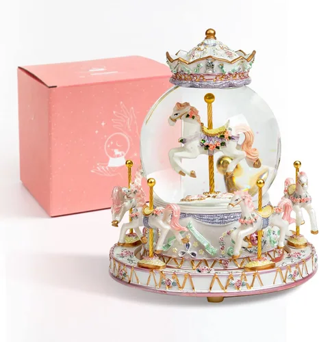 Miniatura 9 de Carrusel envuelto para regalo, caballo, unicornio, caja de música, globo de nieve, luces LED que cambian de color para mujeres, niños, niñas, mamá