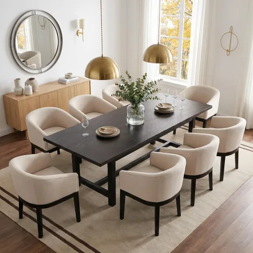Miniatura 22 de RIVOVA Juego de 2 Sillas de Comedor Beige de Mediados de Siglo Modernas Sillas de Comedor Tapizadas en Lino Sillas de Cocina y Comedor con Respaldo