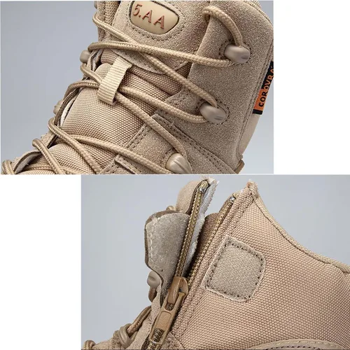 Miniatura 5 de Botas de trabajo tácticas militares de 8 pulgadas para hombre, botas de combate con cremallera lateral, botas de combate de cuero de gamuza