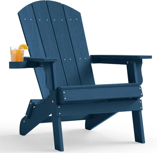 Miniatura 37 de YEFU Silla Adirondack, silla Adirondack de plástico de gran tamaño, sillas plegables para exteriores con soporte para tazas, silla de césped