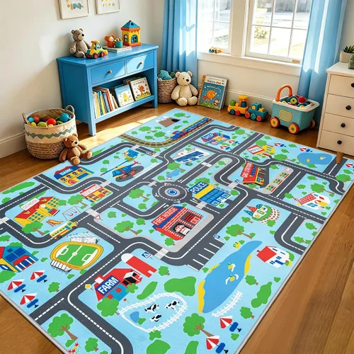 Miniatura 13 de Capslpad Alfombra Educativa para Niños Alfombra de Juego 5' x 2.7' Alfombra de Carretera de Tráfico Alfombra de Juego de Coches para Niños Alfombra