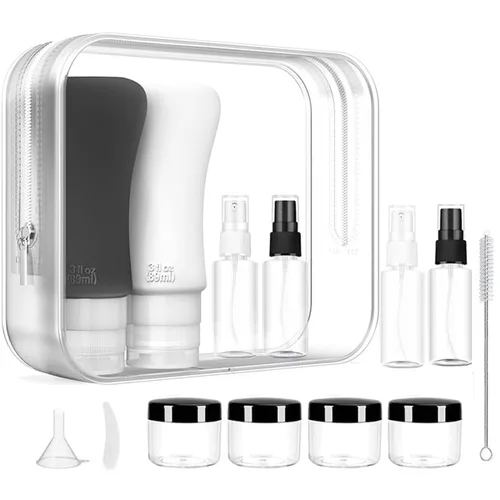 Paquete de 18 botellas de viaje, artículos de tocador a prueba de fugas de 3oz y 2oz, perfectos para viajes de negocios o personales, silicona