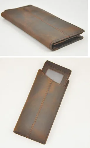 Miniatura 3 de Le'aokuu Funda de piel con cremallera para hombre, organizador para tarjetas de visita, cartera para teléfono, cartera plegable