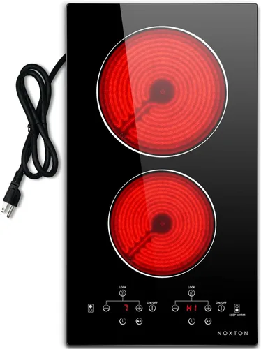 Miniatura 11 de Noxton Placa eléctrica de 2 quemadores, estufa de cerámica radiante de 12 pulgadas 110 V con perilla y control táctil, placa eléctrica incorporada