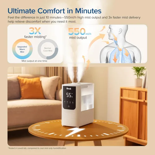 Miniatura 3 de LEVOIT Humidificadores para dormitorio y hogar, humidificador de aire inteligente de niebla cálida y fría para habitación grande, humedad Blanco