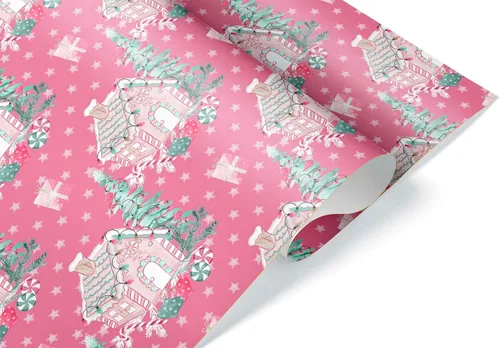 Miniatura 2 de Hermoso papel de regalo para casa de bastones de caramelo, rosa oscuro, rosa, grueso, papel de regalo de Navidad, turquesa, decoración navideña