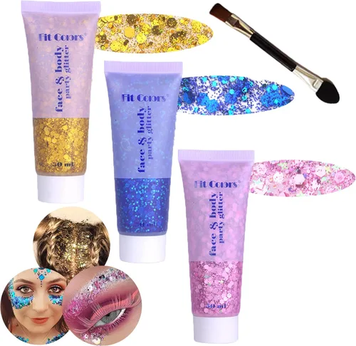 Miniatura 43 de Gel con purpurina para el cuerpo y la cara: Accesorios para conciertos de cantantes, disco, festival, rave, maquillaje con purpurina facial, 150 ml