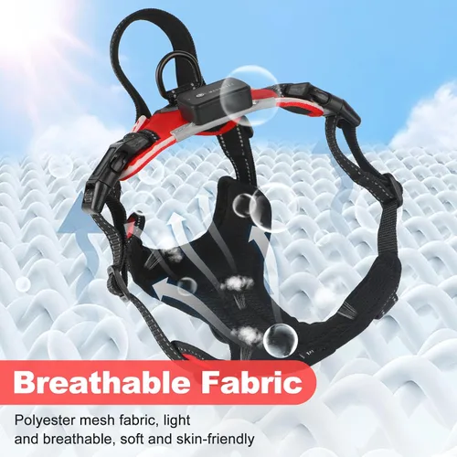 Miniatura 4 de MASBRILL Arnés iluminado para perro, sin tirones, arnés LED brillante con asa, ajustable para perros pequeños a grandes Rojo
